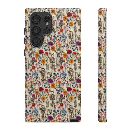 Skeleton Floral Phone Case – Gothic Vintage Botanical Skull Cover for iPhone, Samsung & Pixel Models