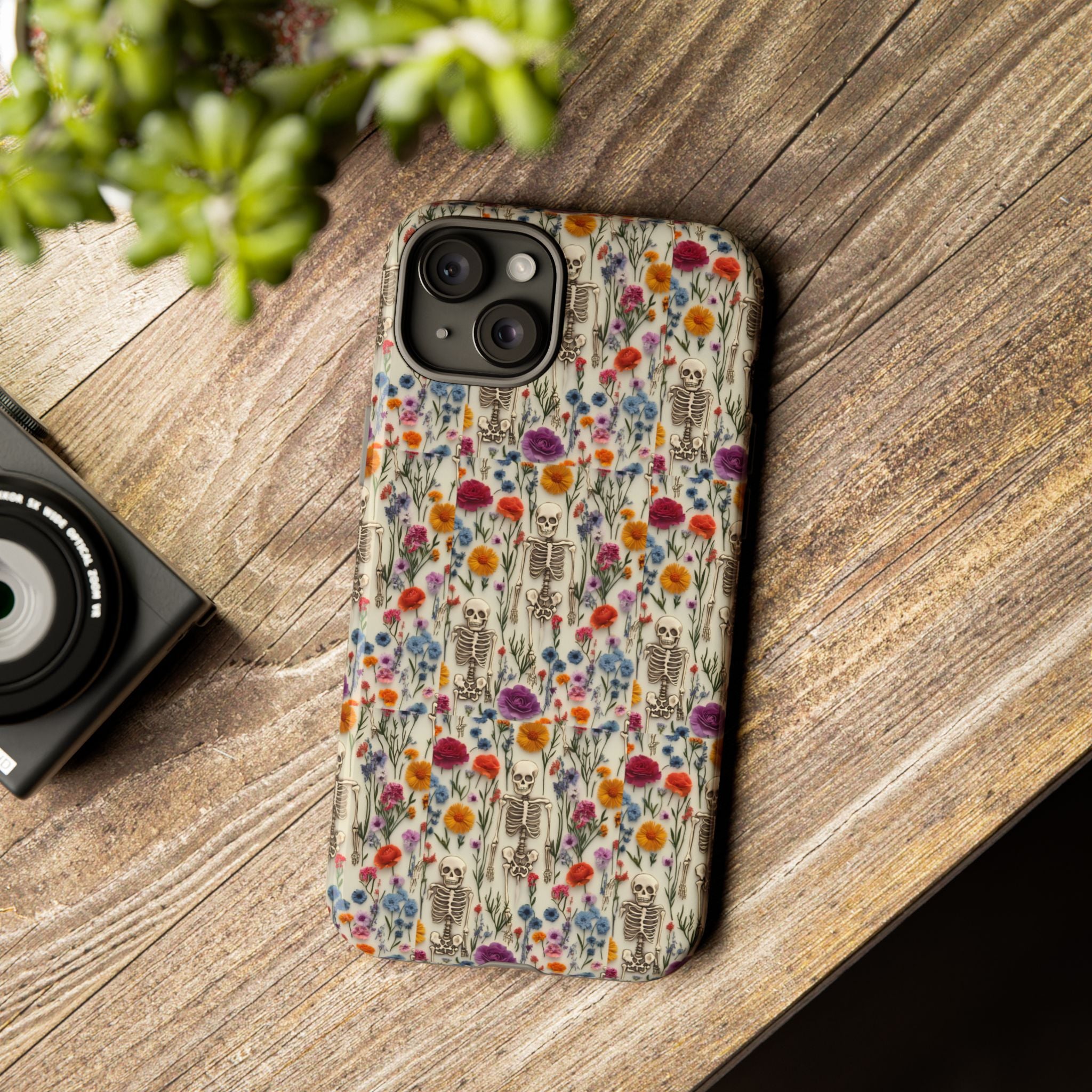 Skeleton Floral Phone Case – Gothic Vintage Botanical Skull Cover for iPhone, Samsung & Pixel Models