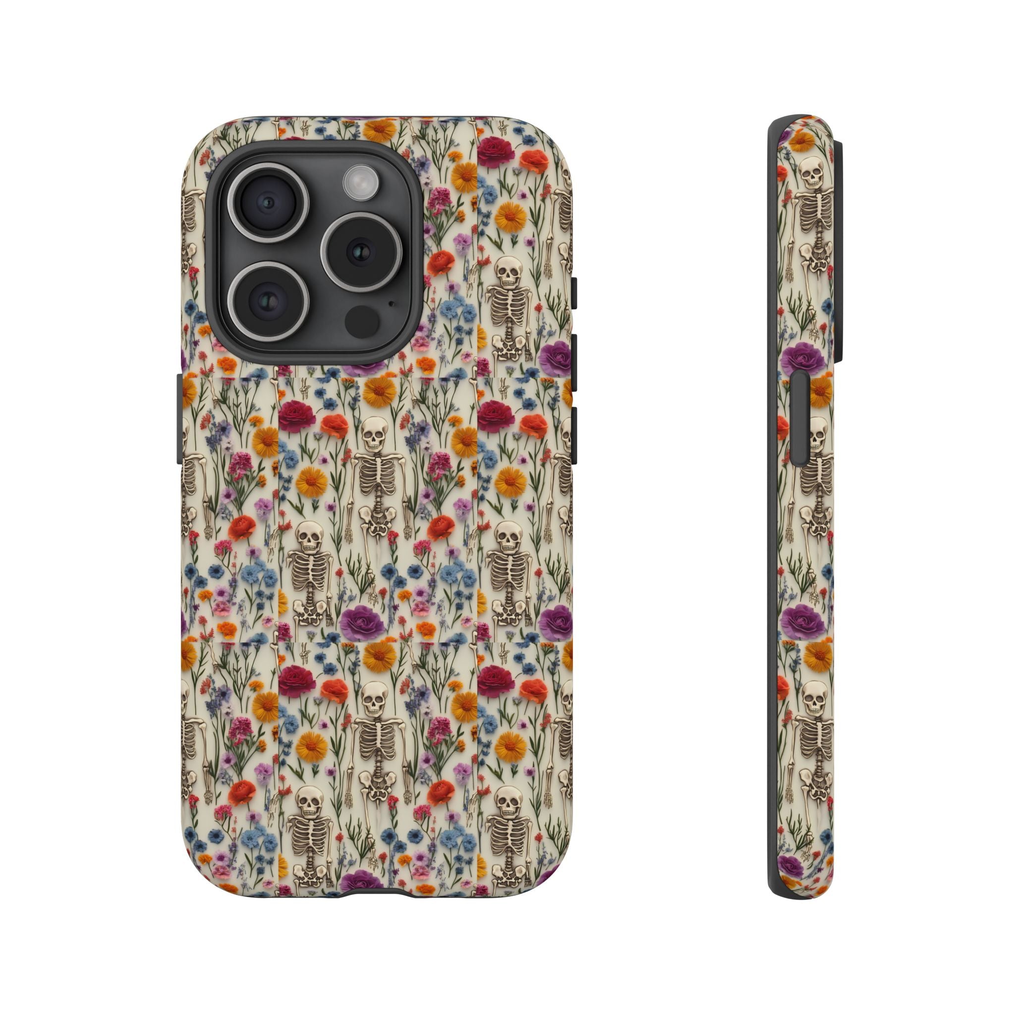 Skeleton Floral Phone Case – Gothic Vintage Botanical Skull Cover for iPhone, Samsung & Pixel Models