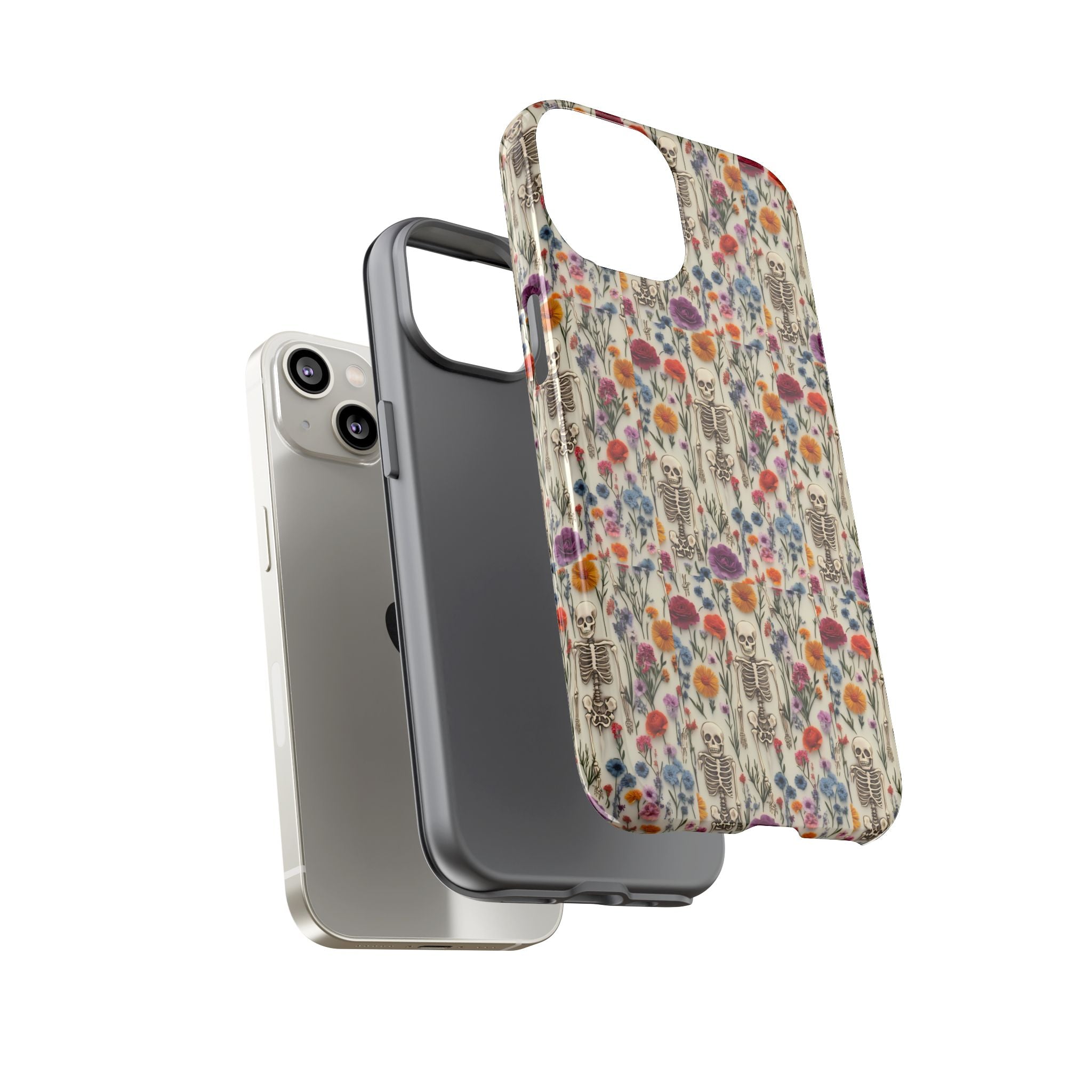 Skeleton Floral Phone Case – Gothic Vintage Botanical Skull Cover for iPhone, Samsung & Pixel Models