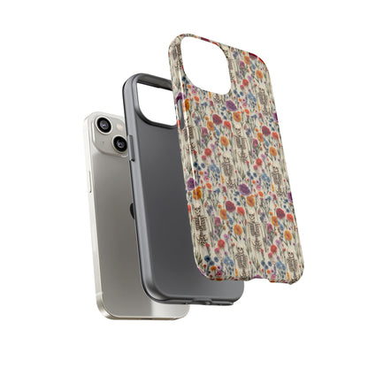 Skeleton Floral Phone Case – Gothic Vintage Botanical Skull Cover for iPhone, Samsung & Pixel Models