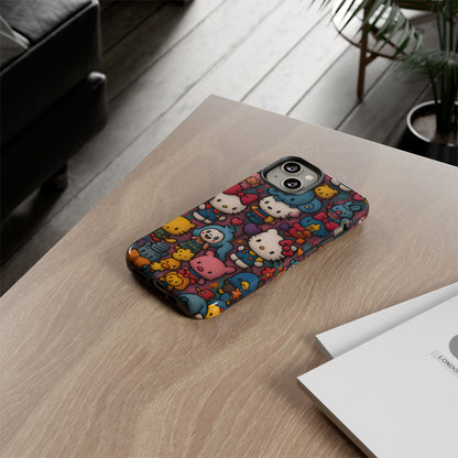 Cute Kawaii Cartoon Phone CaseColorful Hello Kitty Style Collage Cover for iPhone & Samsung