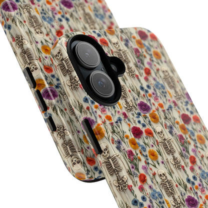 Skeleton Floral Phone Case – Gothic Vintage Botanical Skull Cover for iPhone, Samsung & Pixel Models
