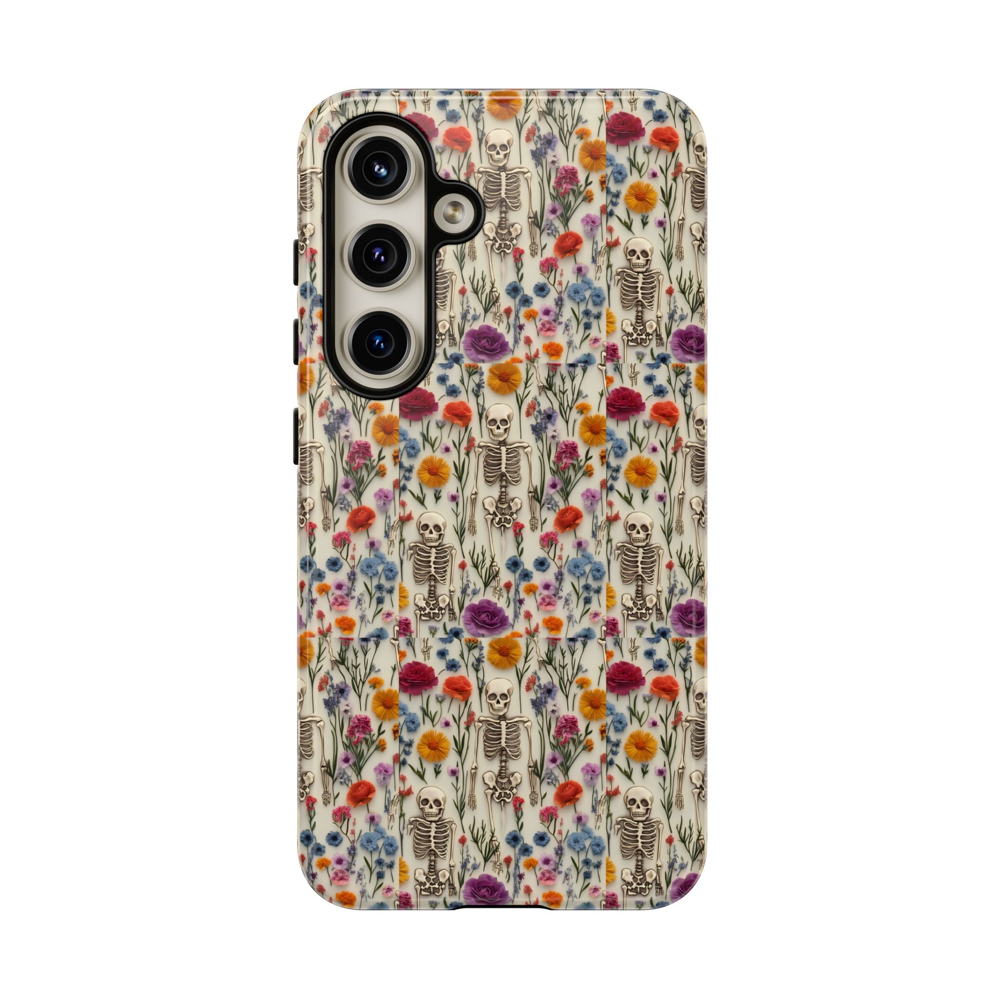 Skeleton Floral Phone Case – Gothic Vintage Botanical Skull Cover for iPhone, Samsung & Pixel Models