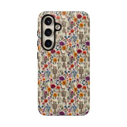 Skeleton Floral Phone Case – Gothic Vintage Botanical Skull Cover for iPhone, Samsung & Pixel Models