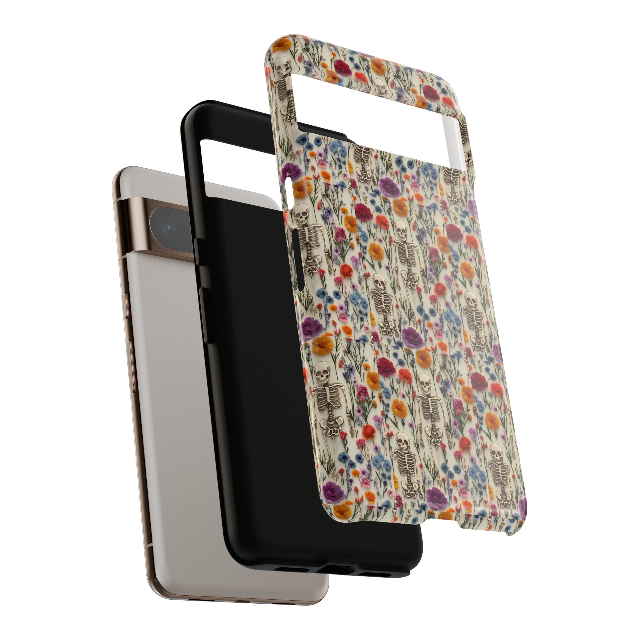 Skeleton Floral Phone Case – Gothic Vintage Botanical Skull Cover for iPhone, Samsung & Pixel Models