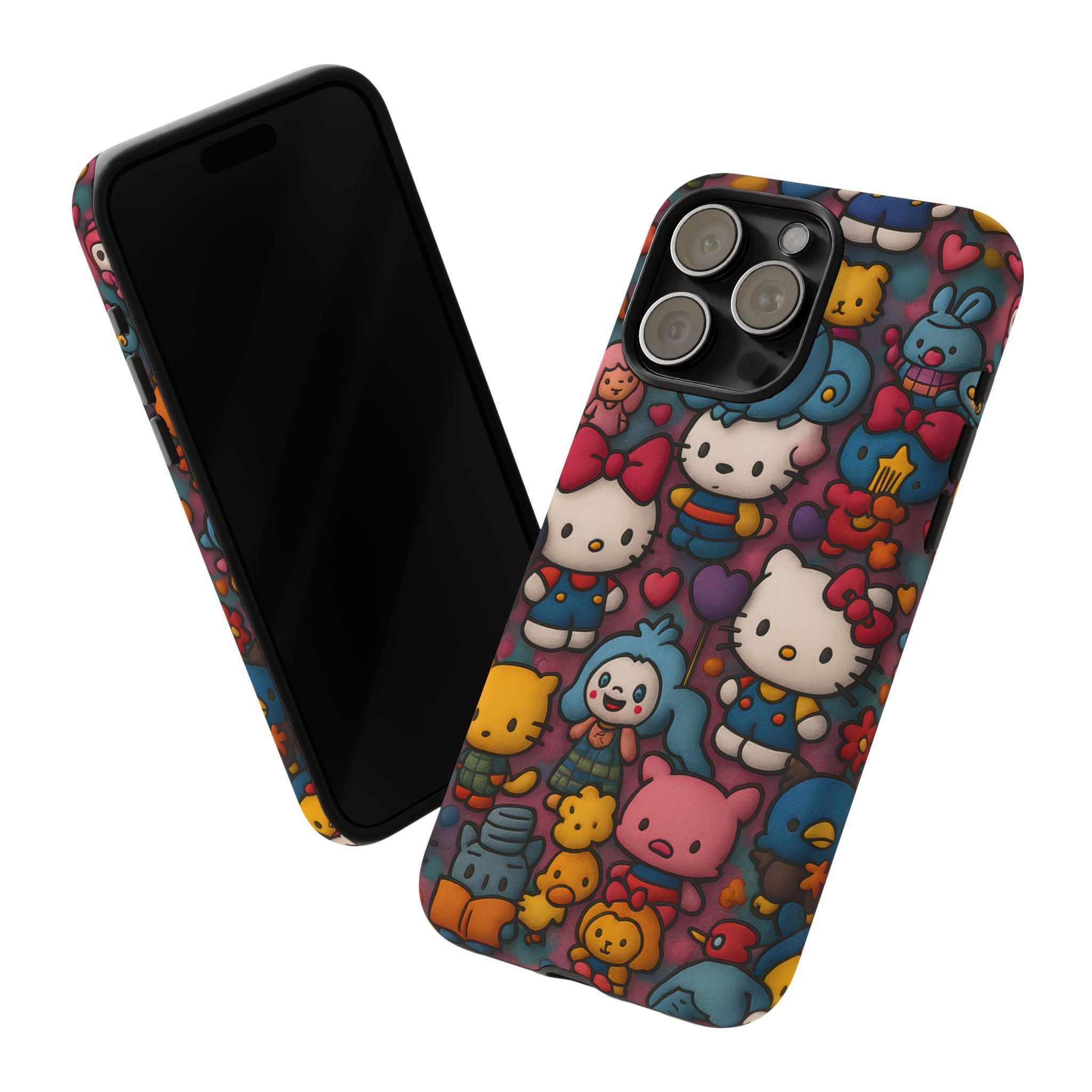 Cute Kawaii Cartoon Phone CaseColorful Hello Kitty Style Collage Cover for iPhone & Samsung