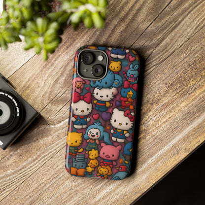 Cute Kawaii Cartoon Phone CaseColorful Hello Kitty Style Collage Cover for iPhone & Samsung