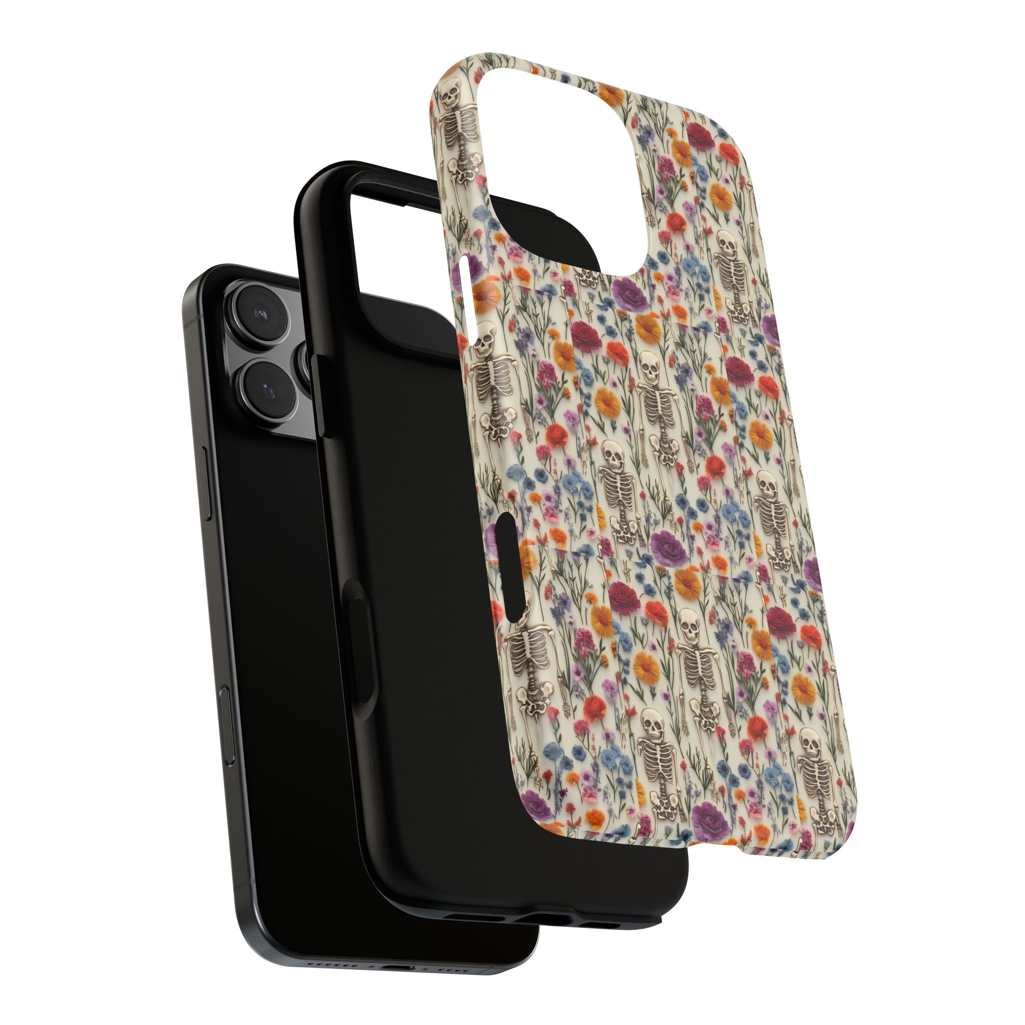 Skeleton Floral Phone Case – Gothic Vintage Botanical Skull Cover for iPhone, Samsung & Pixel Models