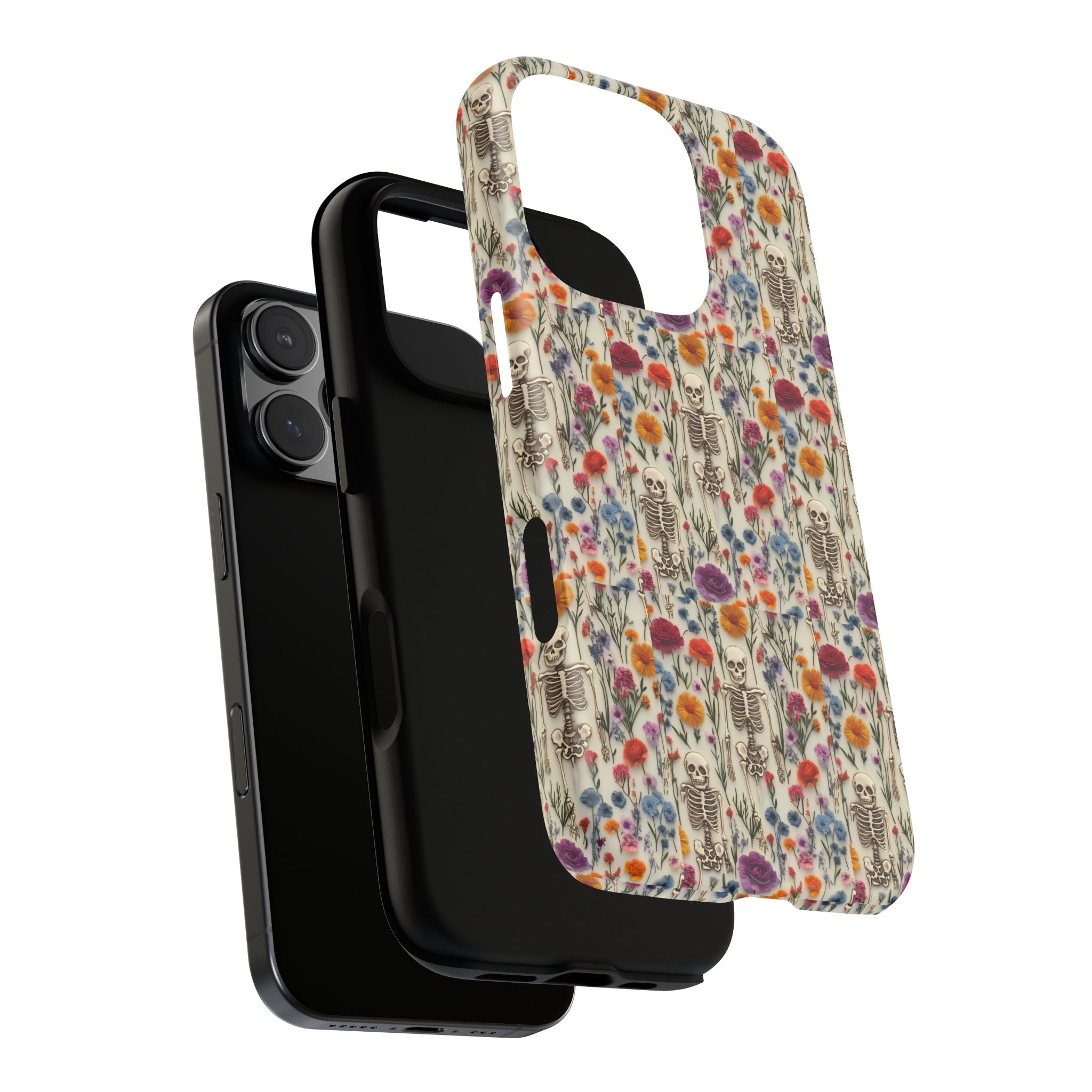 Skeleton Floral Phone Case – Gothic Vintage Botanical Skull Cover for iPhone, Samsung & Pixel Models