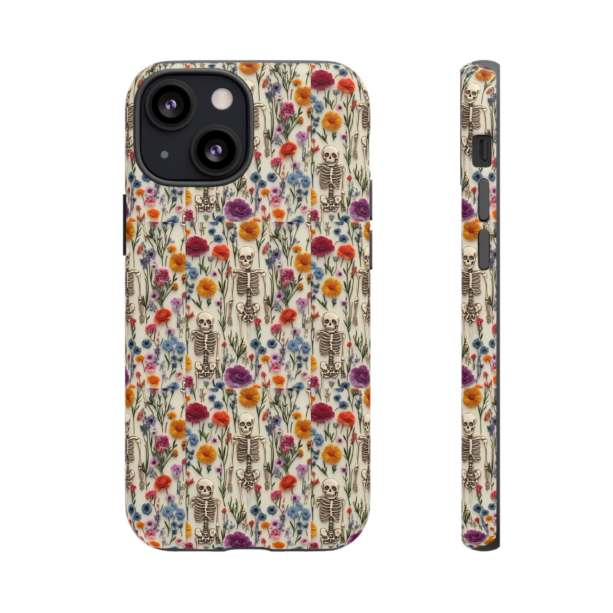 Skeleton Floral Phone Case – Gothic Vintage Botanical Skull Cover for iPhone, Samsung & Pixel Models