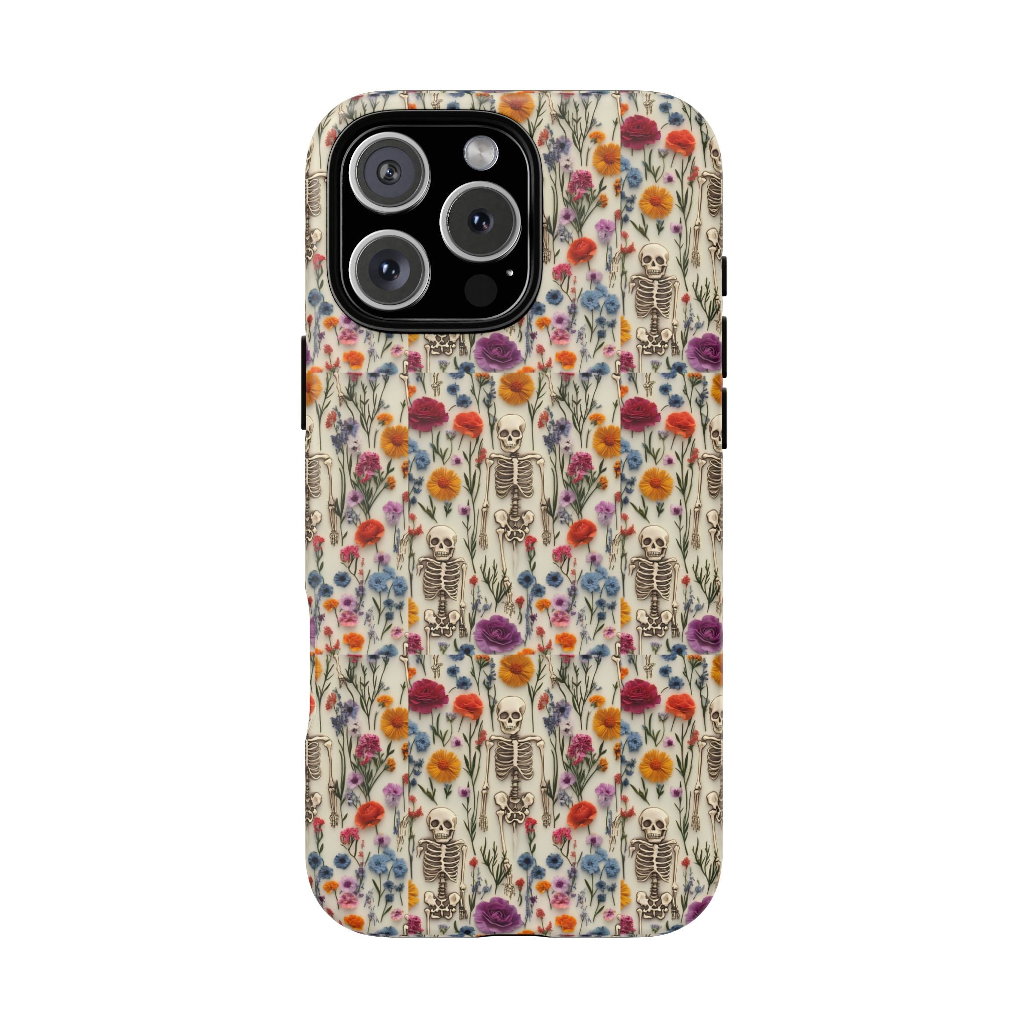 Skeleton Floral Phone Case – Gothic Vintage Botanical Skull Cover for iPhone, Samsung & Pixel Models