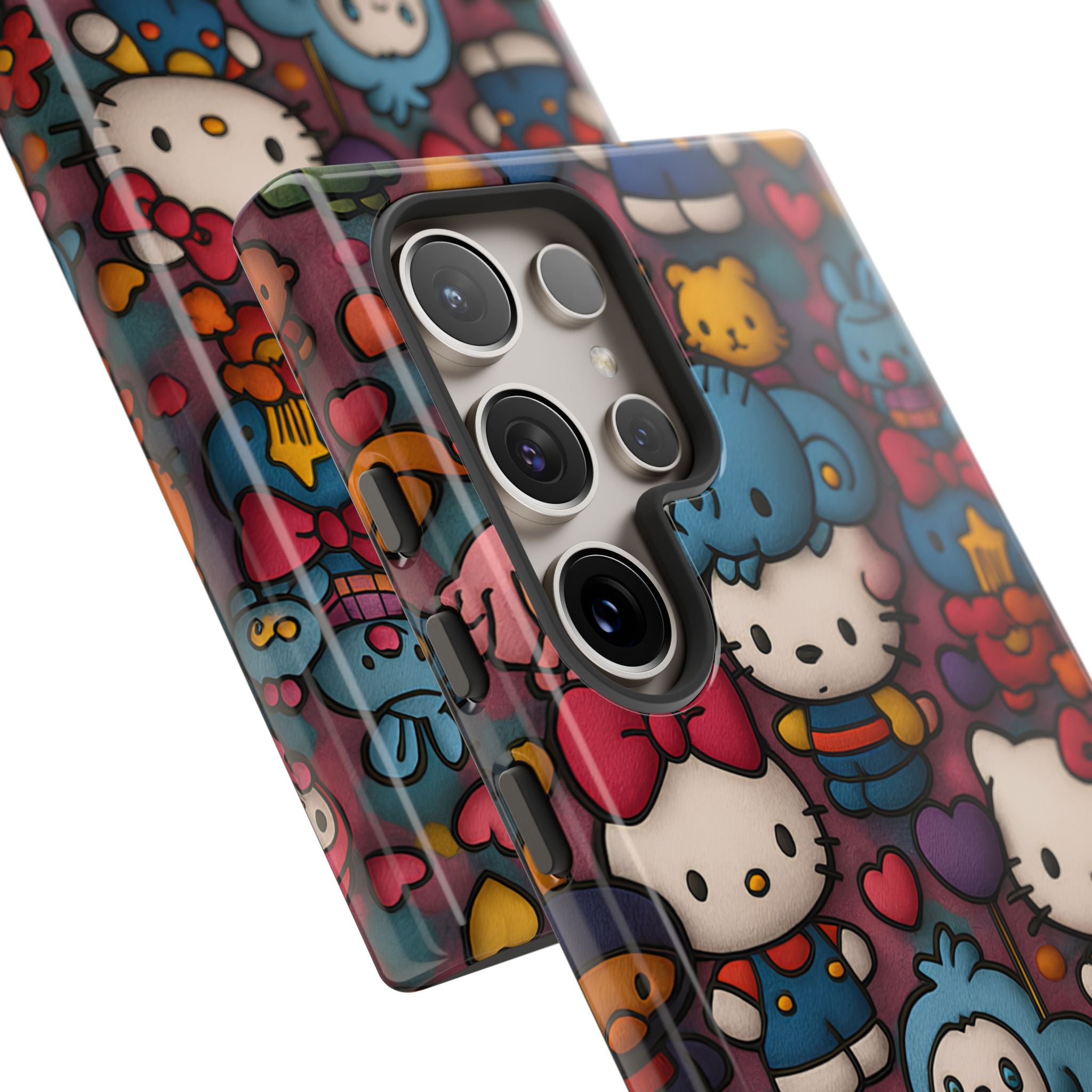 Cute Kawaii Cartoon Phone CaseColorful Hello Kitty Style Collage Cover for iPhone & Samsung