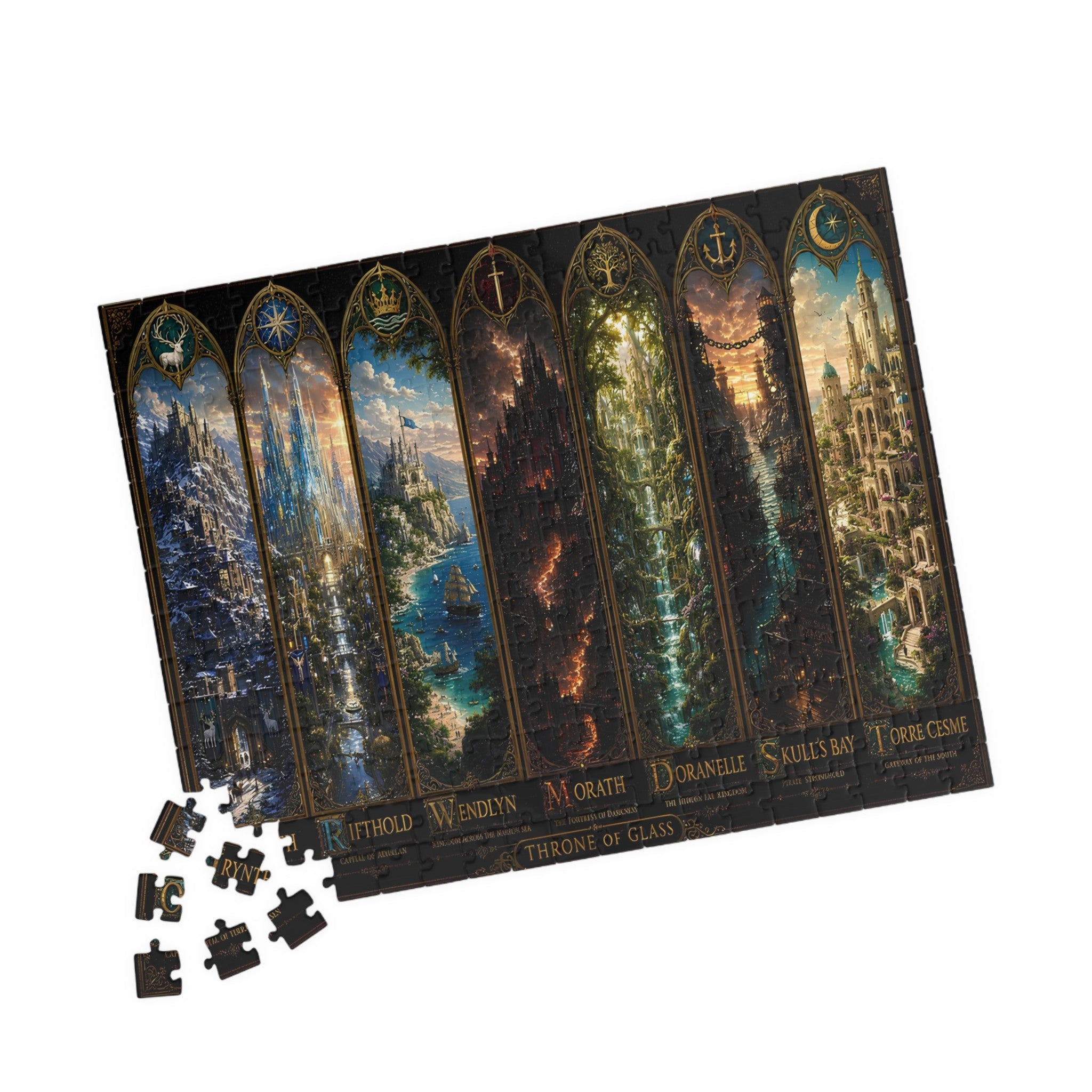 Throne of Glass Fantasy Cities Puzzle | Cozy Bookish Decor Gift for Readers