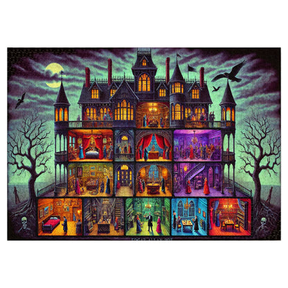 Edgar Allan Poe Haunted Mansion Puzzle | Gothic Macabre Jigsaw for Adults | Spooky Raven Art Gift