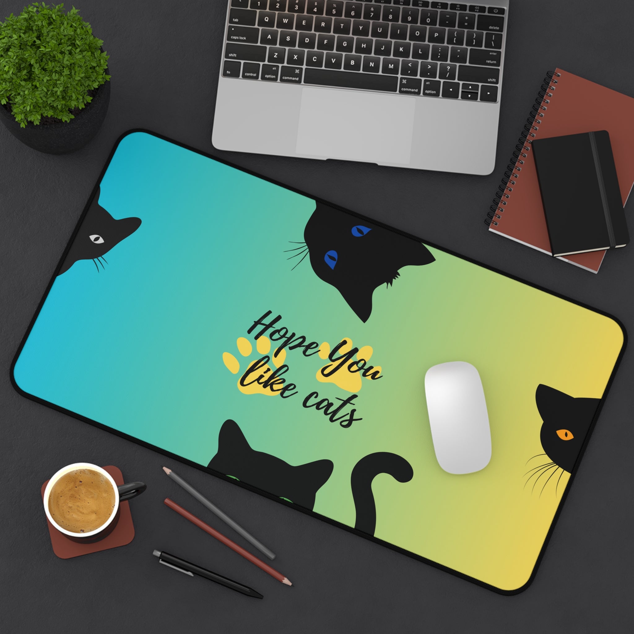 stylish gradient desk mat with cat design for gamers