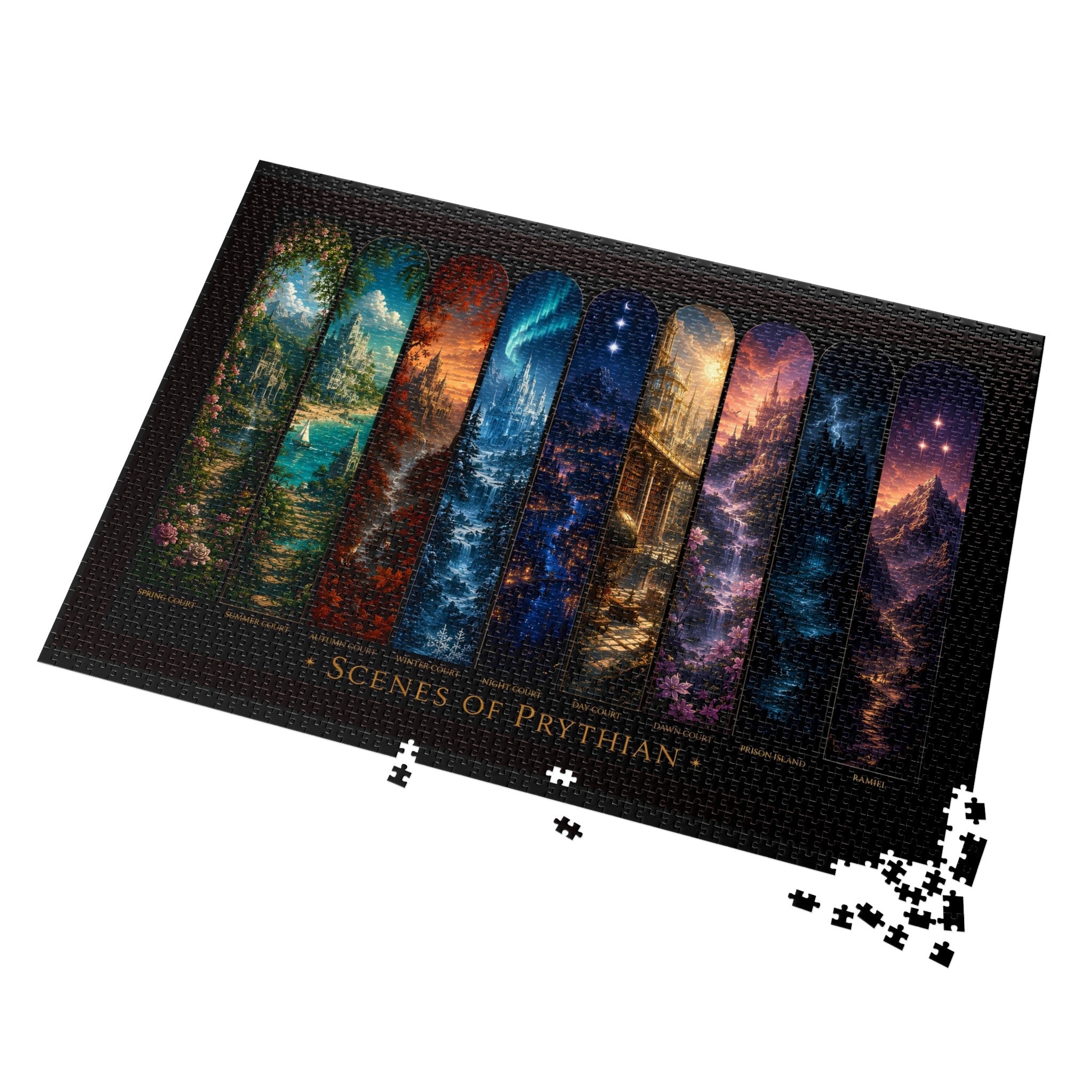 Scenes of Prythian Jigsaw Puzzle - All 7 Courts Fantasy Art, Gift Box Included