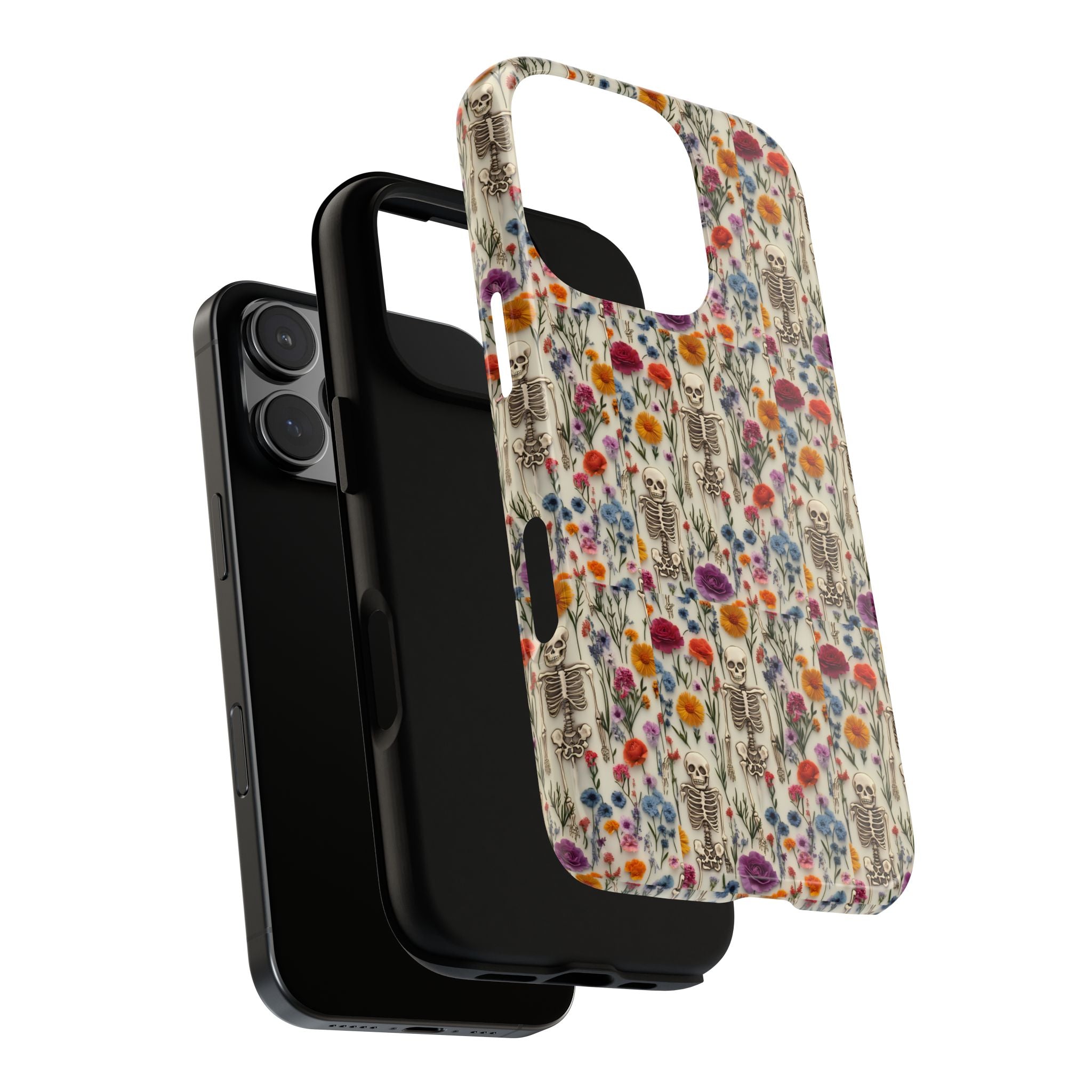 Skeleton Floral Phone Case – Gothic Vintage Botanical Skull Cover for iPhone, Samsung & Pixel Models