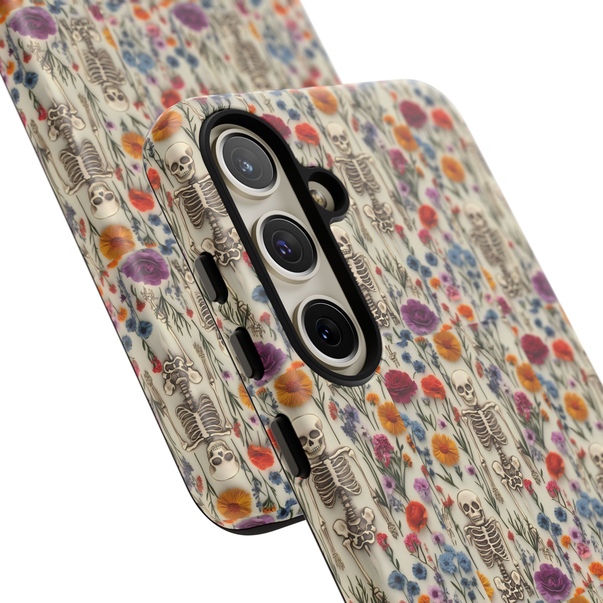 Skeleton Floral Phone Case – Gothic Vintage Botanical Skull Cover for iPhone, Samsung & Pixel Models