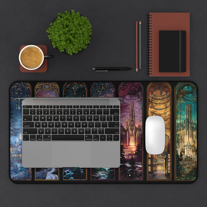 Scenes of Throne Fantasy Desk Mat | Book Lover Mouse Pad | Cozy Book Nook Gift | Aesthetic Office Decor for Readers
