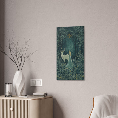 Enchanted Forest Stag & Maiden Canvas Wall Art Mystical Woodland Nature Lover Home Décor