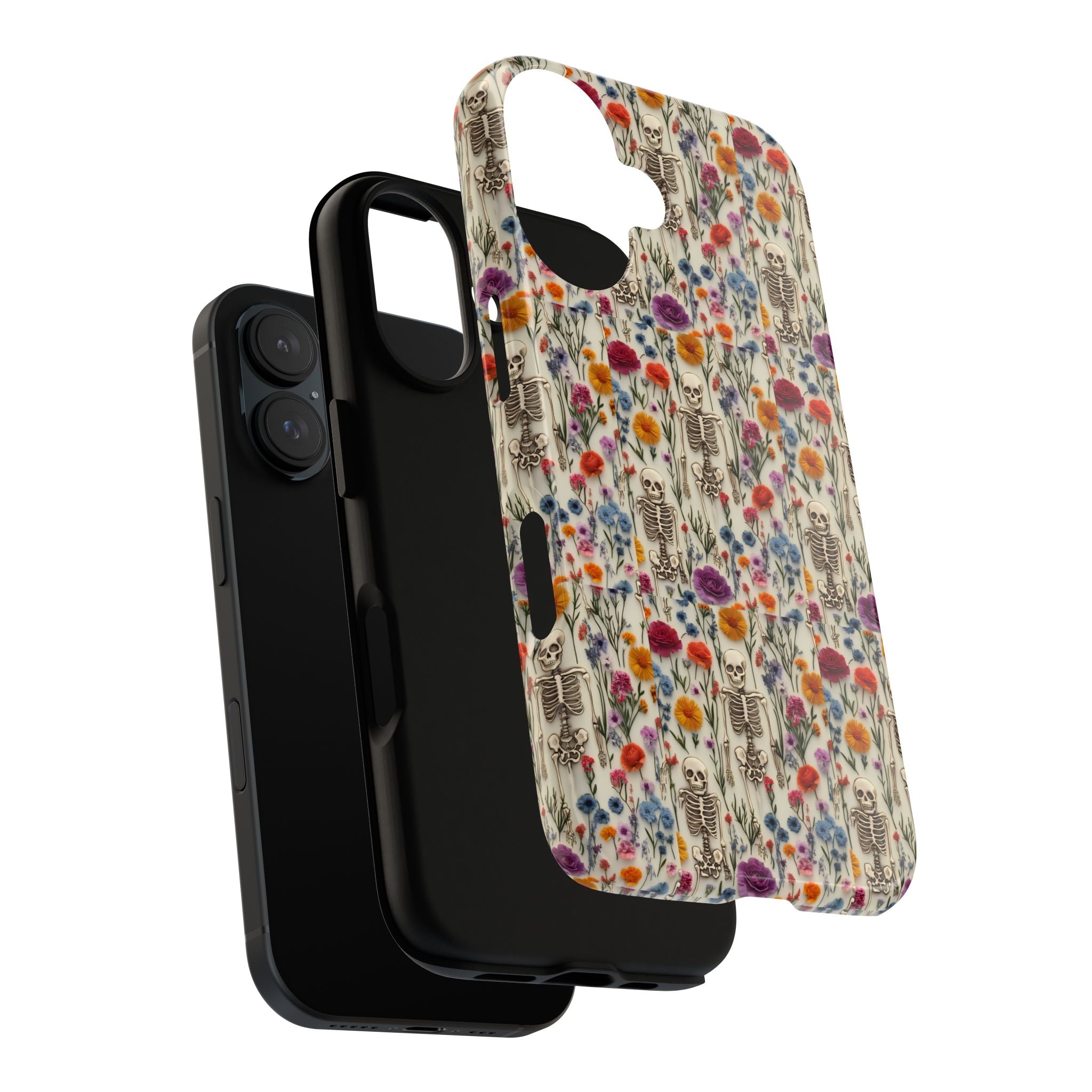 Skeleton Floral Phone Case – Gothic Vintage Botanical Skull Cover for iPhone, Samsung & Pixel Models