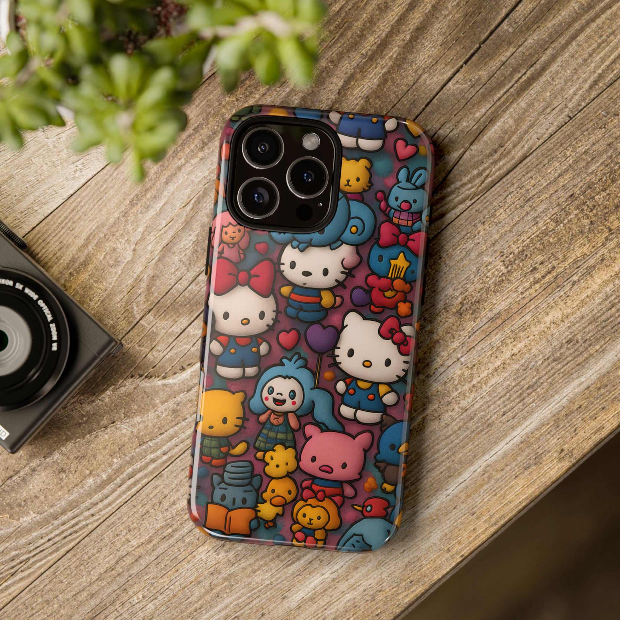 Cute Kawaii Cartoon Phone CaseColorful Hello Kitty Style Collage Cover for iPhone & Samsung