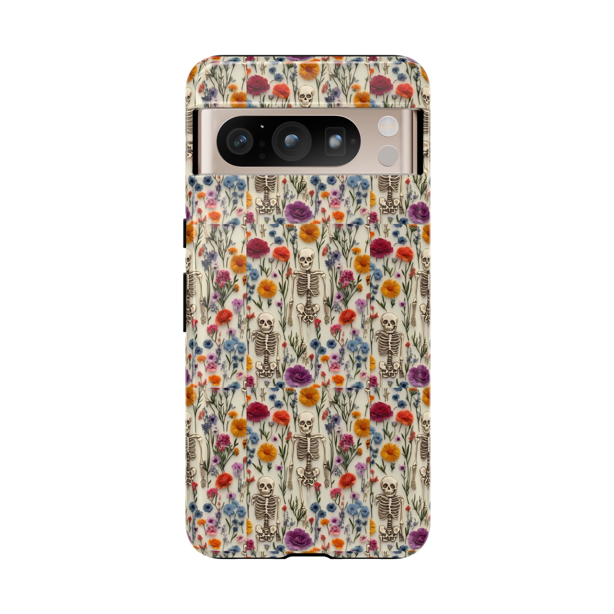 Skeleton Floral Phone Case – Gothic Vintage Botanical Skull Cover for iPhone, Samsung & Pixel Models