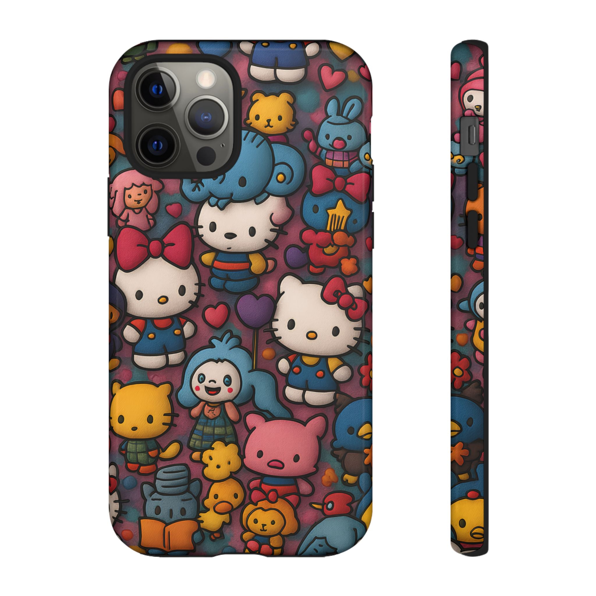 Cute Kawaii Cartoon Phone CaseColorful Hello Kitty Style Collage Cover for iPhone & Samsung