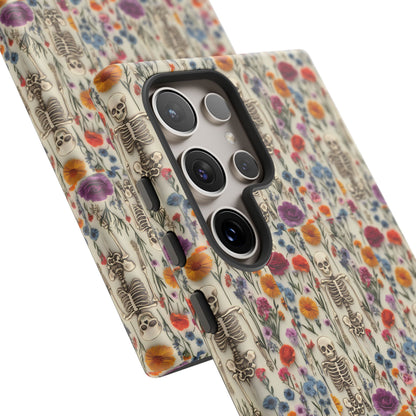 Skeleton Floral Phone Case – Gothic Vintage Botanical Skull Cover for iPhone, Samsung & Pixel Models