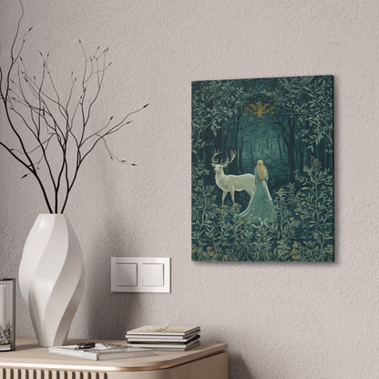 Enchanted Forest Stag & Maiden Canvas Wall Art Mystical Woodland Nature Lover Home Décor