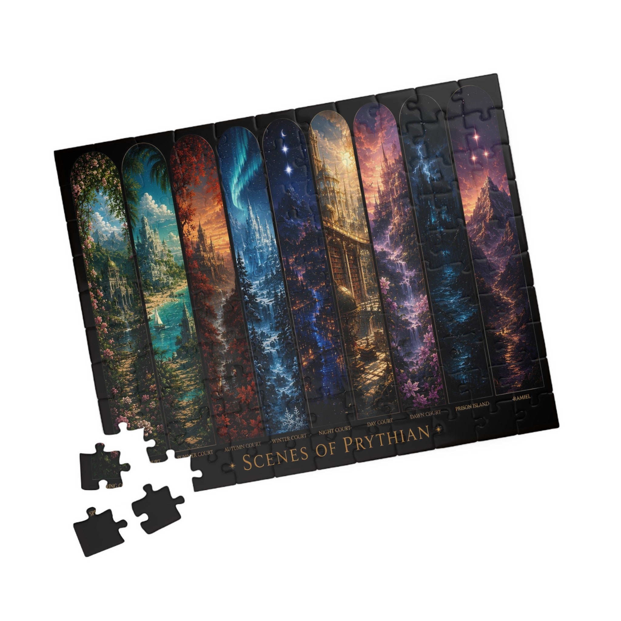 Scenes of Prythian Jigsaw Puzzle - All 7 Courts Fantasy Art, Gift Box Included