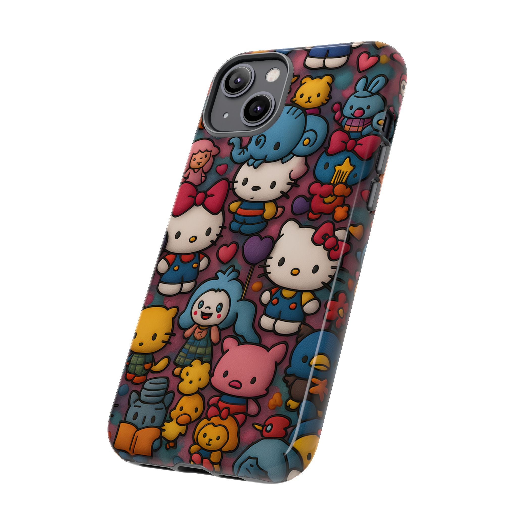 Cute Kawaii Cartoon Phone CaseColorful Hello Kitty Style Collage Cover for iPhone & Samsung