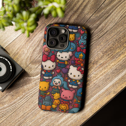 Cute Kawaii Cartoon Phone CaseColorful Hello Kitty Style Collage Cover for iPhone & Samsung