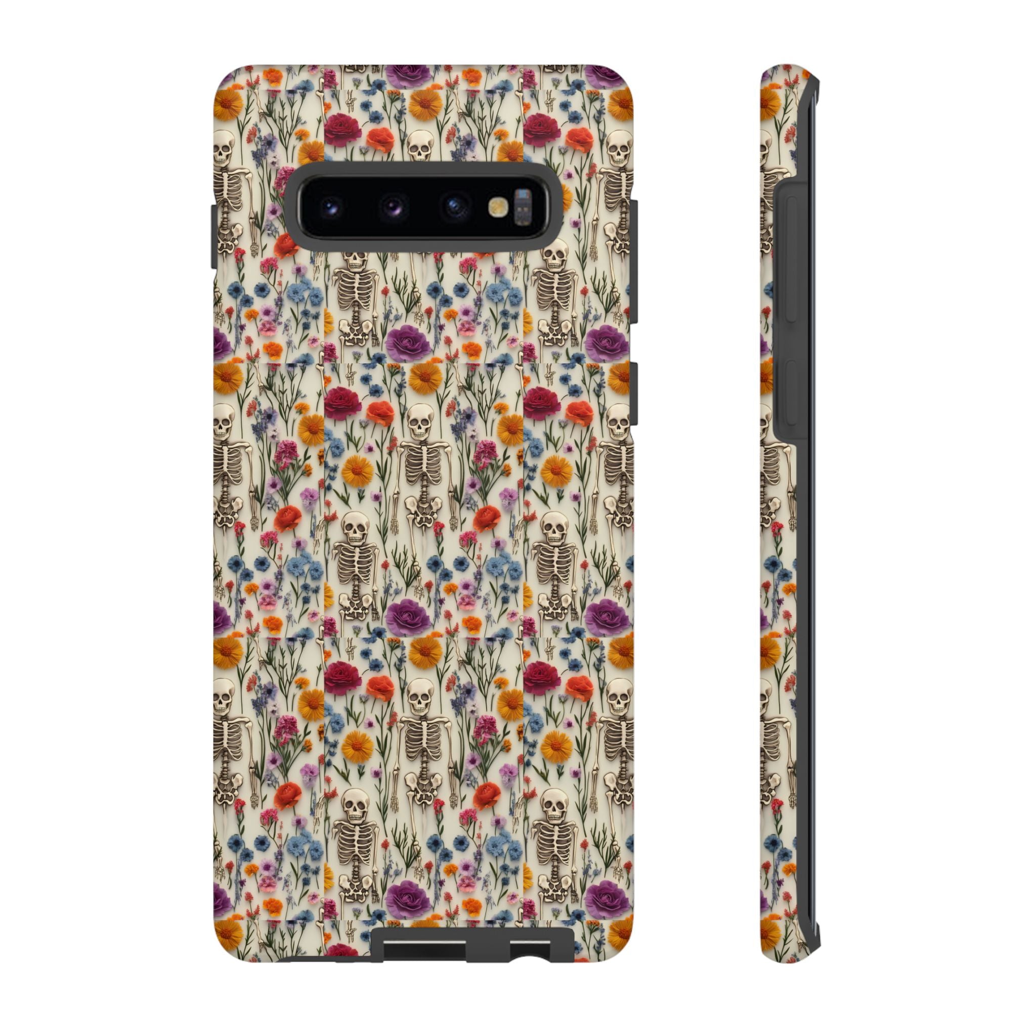 Skeleton Floral Phone Case – Gothic Vintage Botanical Skull Cover for iPhone, Samsung & Pixel Models