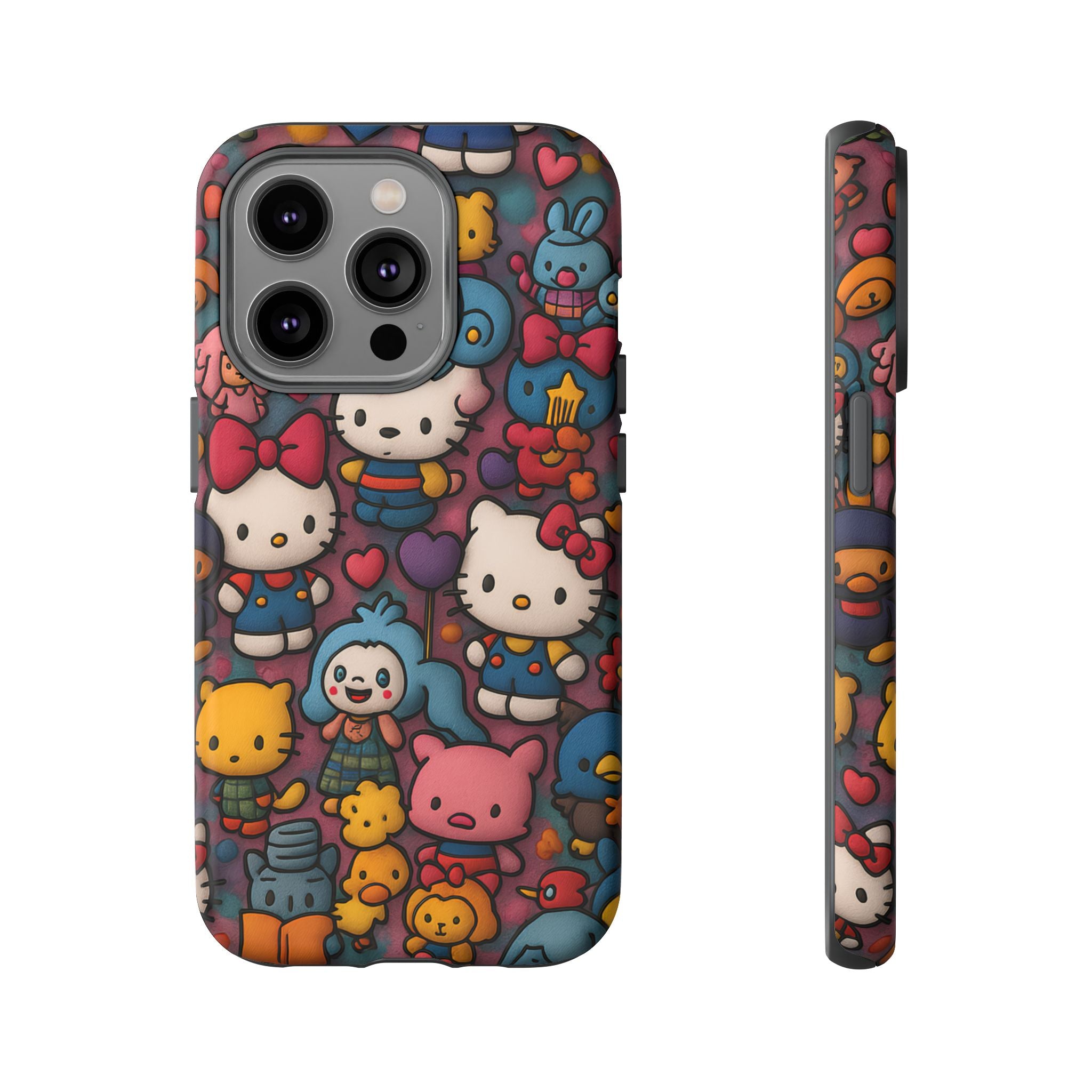 Cute Kawaii Cartoon Phone CaseColorful Hello Kitty Style Collage Cover for iPhone & Samsung
