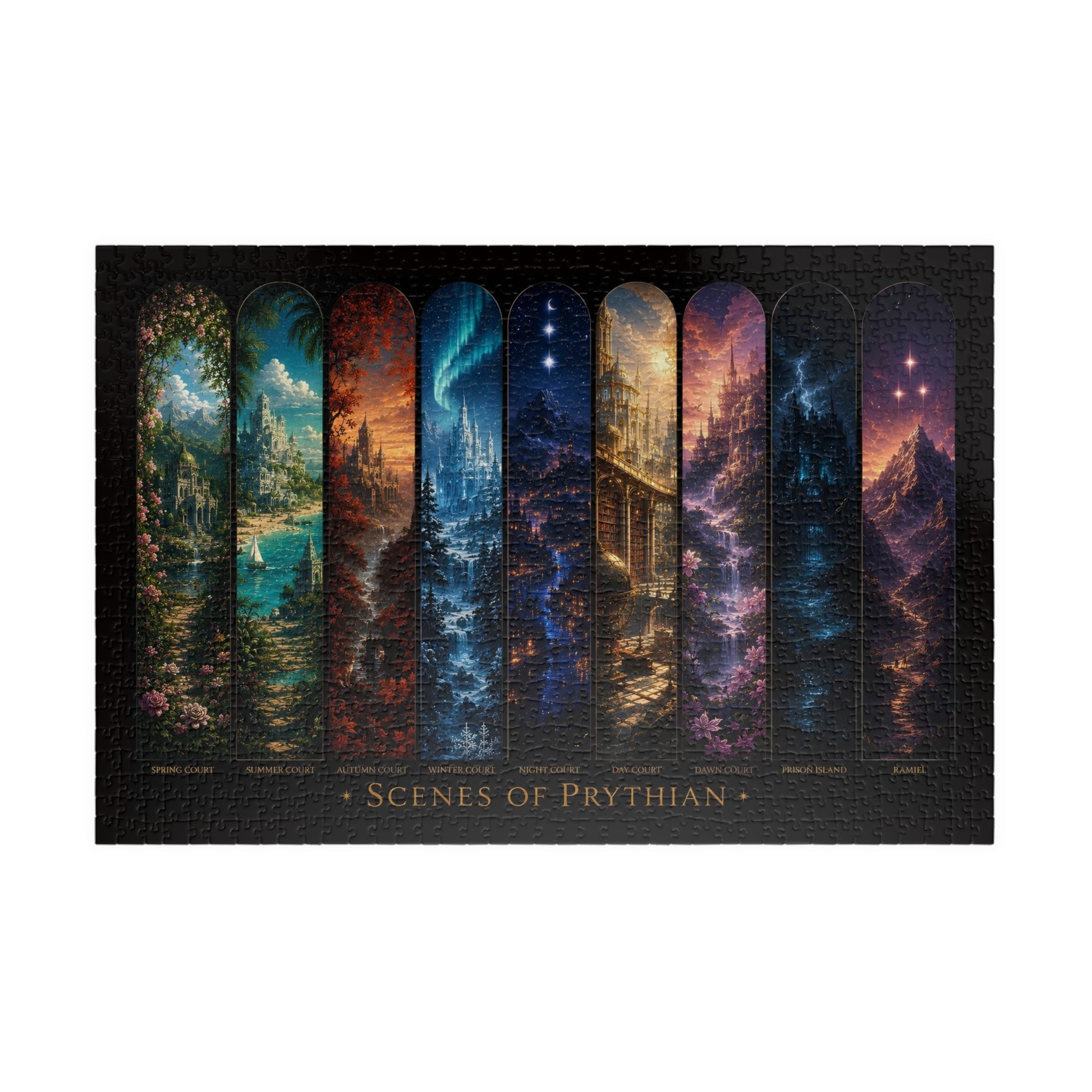 Scenes of Prythian Jigsaw Puzzle - All 7 Courts Fantasy Art, Gift Box Included