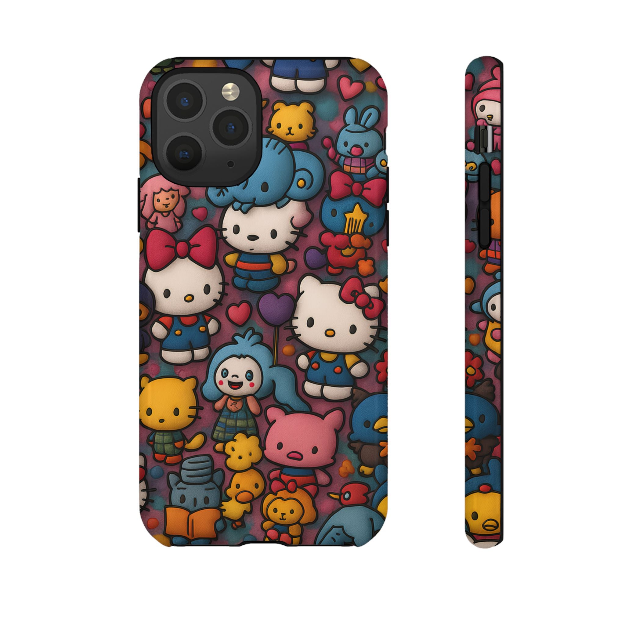 Cute Kawaii Cartoon Phone CaseColorful Hello Kitty Style Collage Cover for iPhone & Samsung