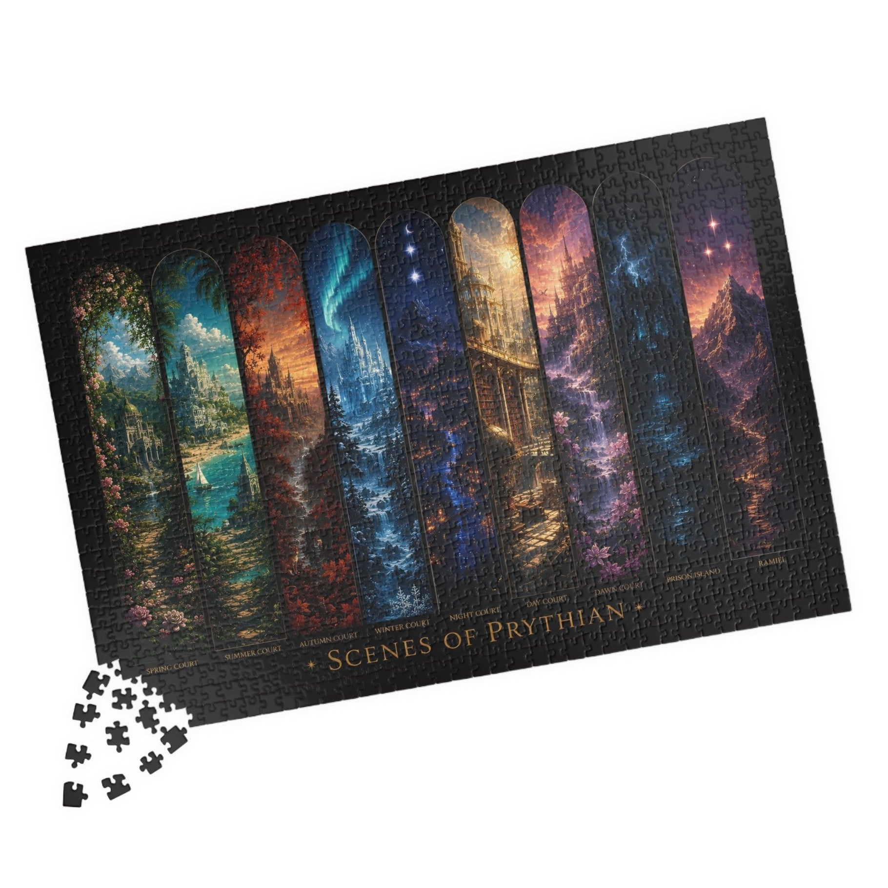Scenes of Prythian Jigsaw Puzzle - All 7 Courts Fantasy Art, Gift Box Included