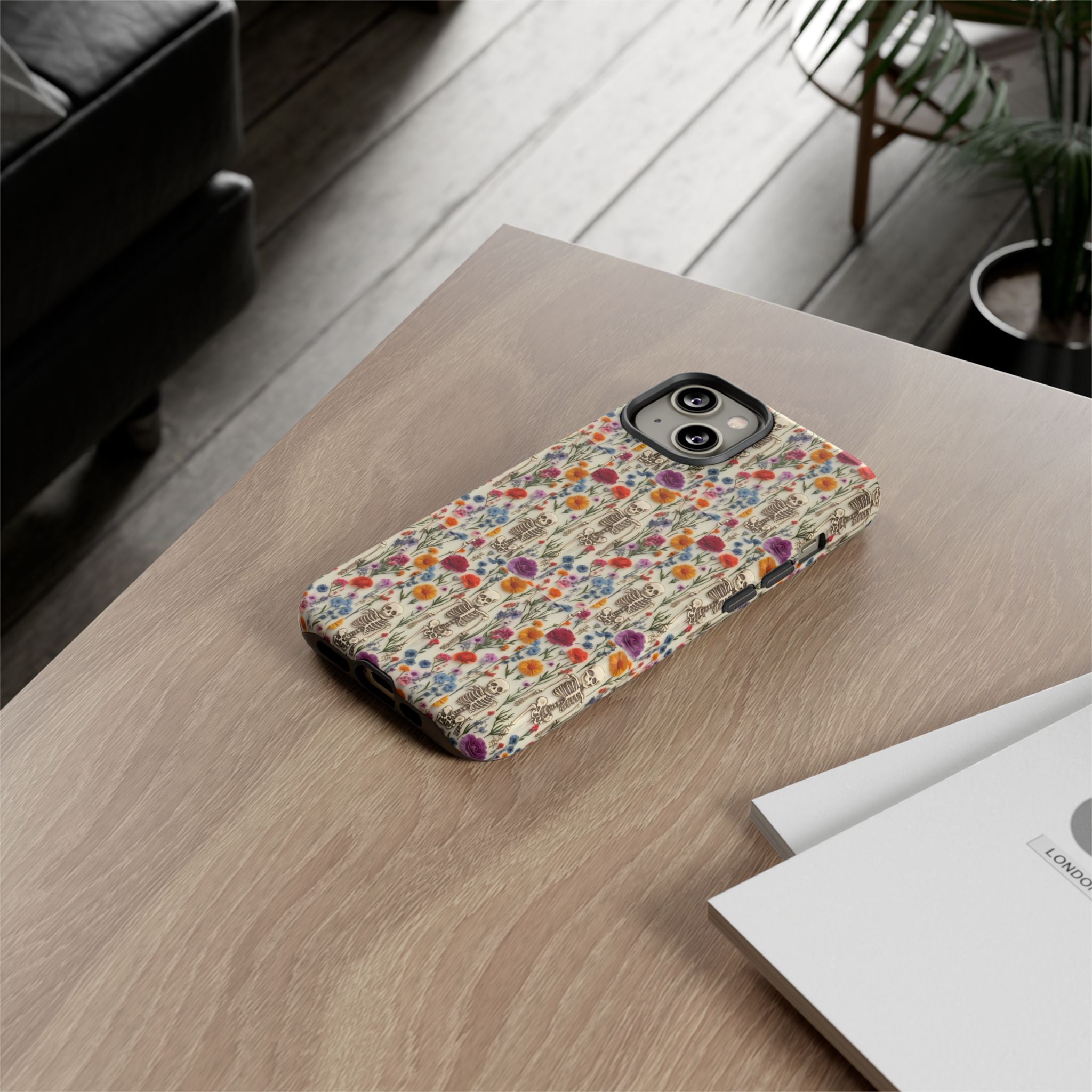 Skeleton Floral Phone Case – Gothic Vintage Botanical Skull Cover for iPhone, Samsung & Pixel Models