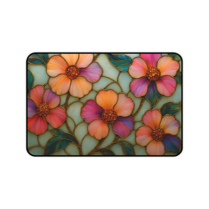 Wildflower Desk Mat Mousepad | Faux Stained Glass Floral Office Decor | Large Artistic Gaming Pad