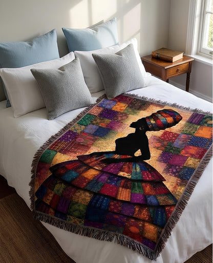jewel tone boho home throw, woven fringe edge tapestry blanket, cotton jacquard decorative couch throw