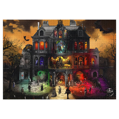 Edgar Allan Poe Gothic Haunted Mansion Puzzle | Spooky Victorian Macabre Art Jigsaw for Adults