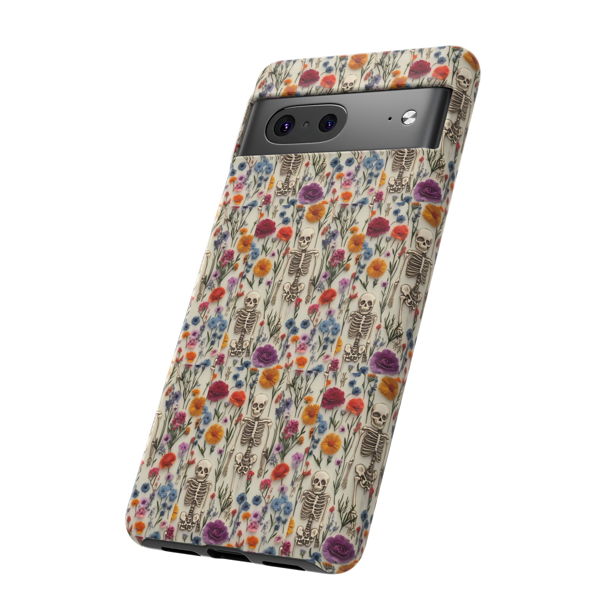 Skeleton Floral Phone Case – Gothic Vintage Botanical Skull Cover for iPhone, Samsung & Pixel Models