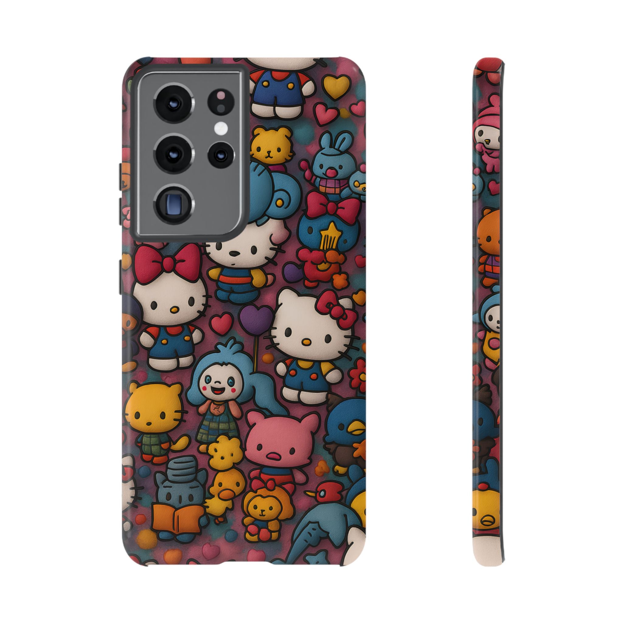 Cute Kawaii Cartoon Phone CaseColorful Hello Kitty Style Collage Cover for iPhone & Samsung