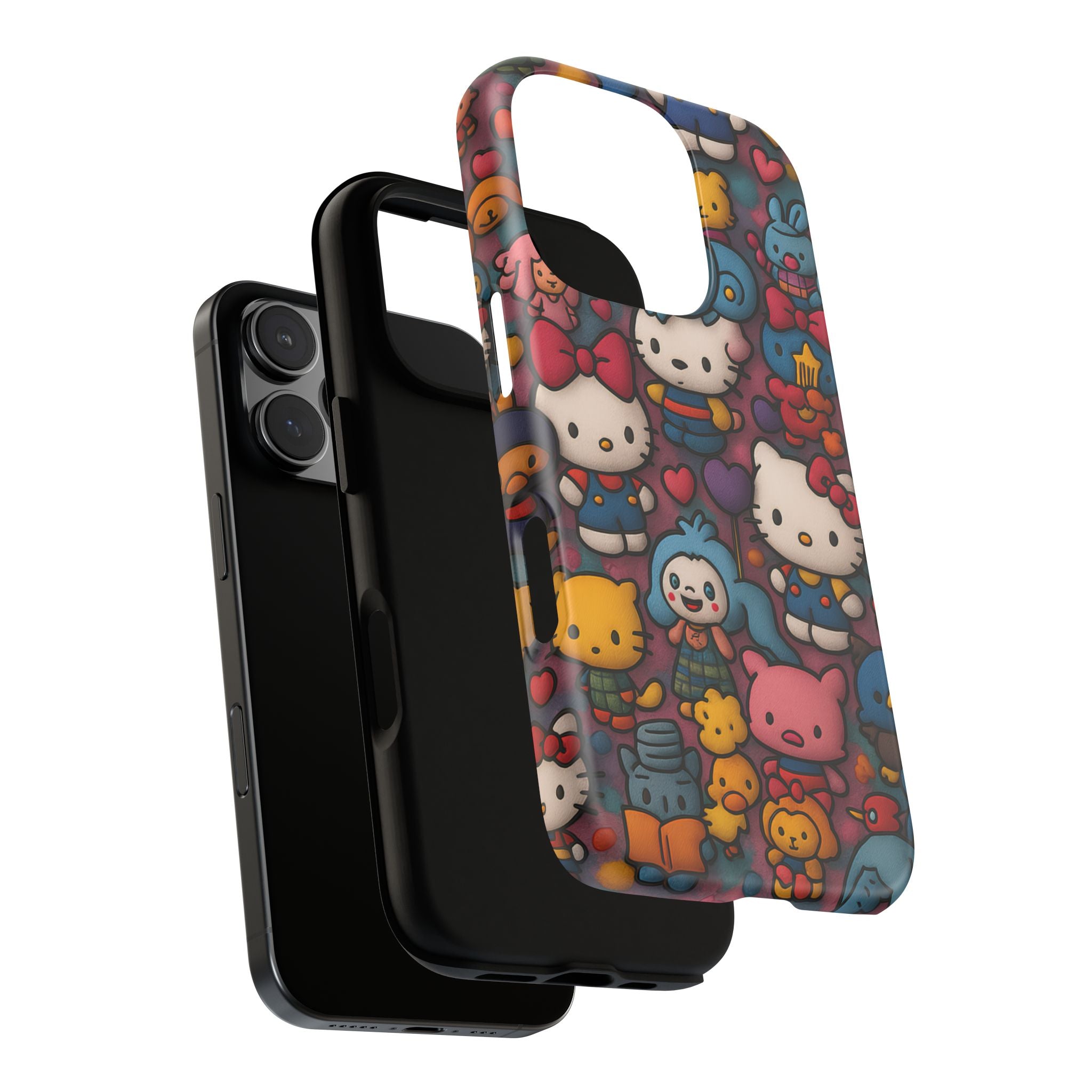 Cute Kawaii Cartoon Phone CaseColorful Hello Kitty Style Collage Cover for iPhone & Samsung