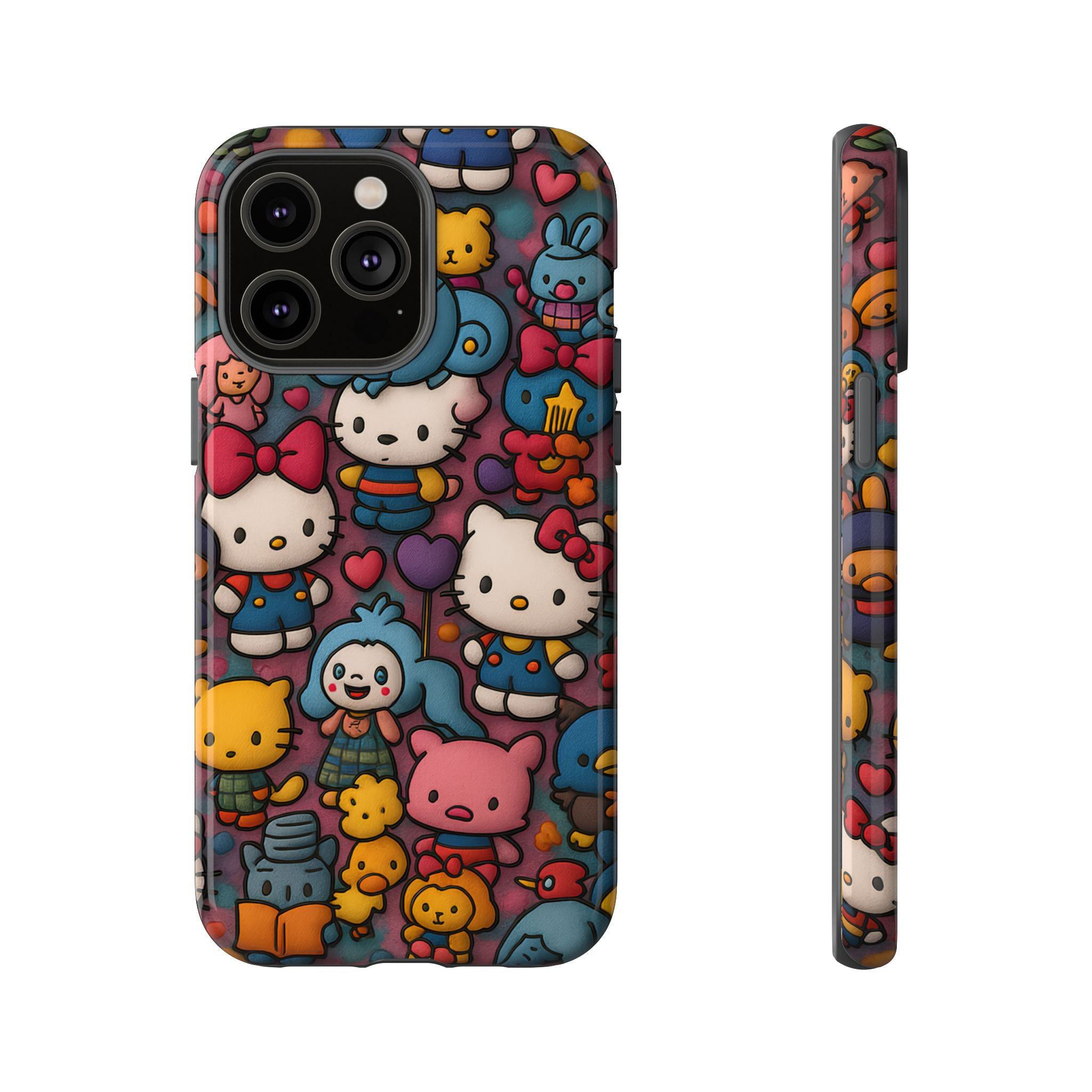 Cute Kawaii Cartoon Phone CaseColorful Hello Kitty Style Collage Cover for iPhone & Samsung