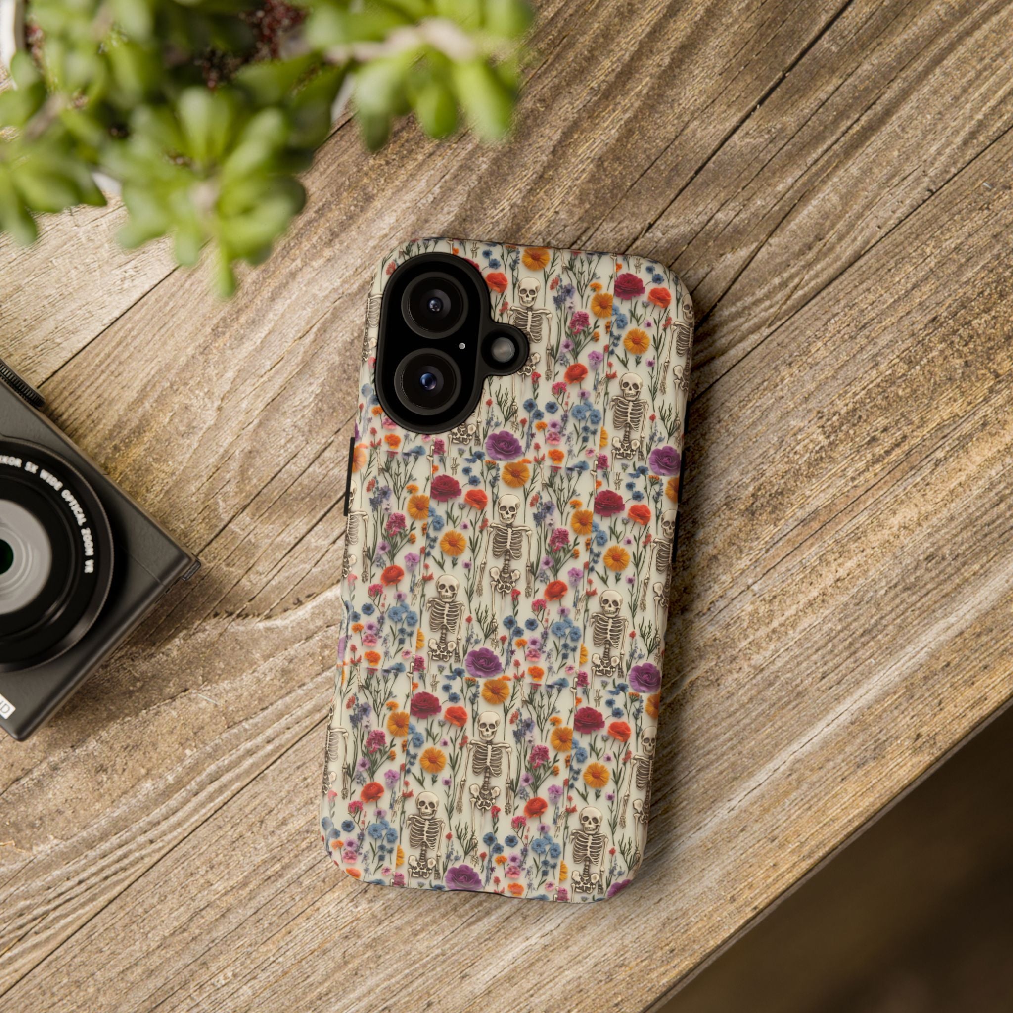 Skeleton Floral Phone Case – Gothic Vintage Botanical Skull Cover for iPhone, Samsung & Pixel Models