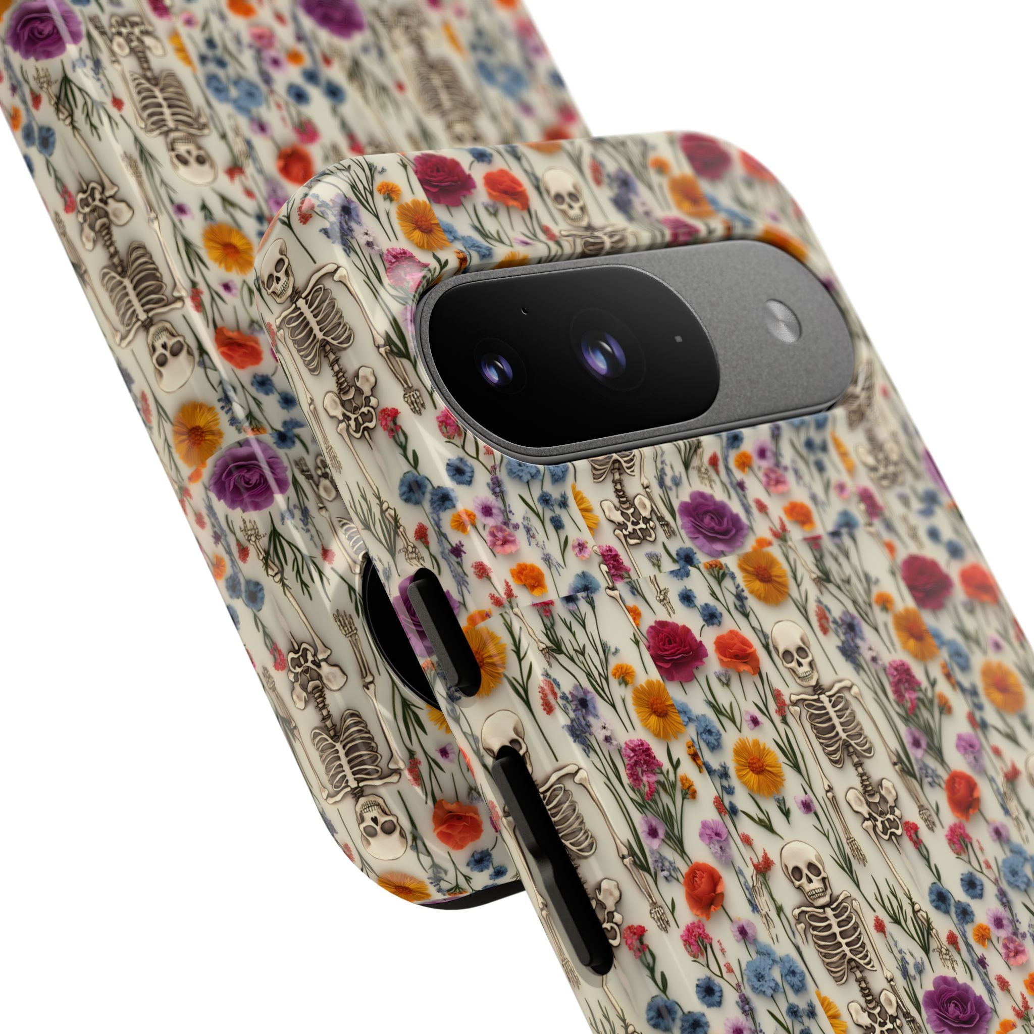 Skeleton Floral Phone Case – Gothic Vintage Botanical Skull Cover for iPhone, Samsung & Pixel Models