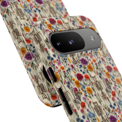 Skeleton Floral Phone Case – Gothic Vintage Botanical Skull Cover for iPhone, Samsung & Pixel Models